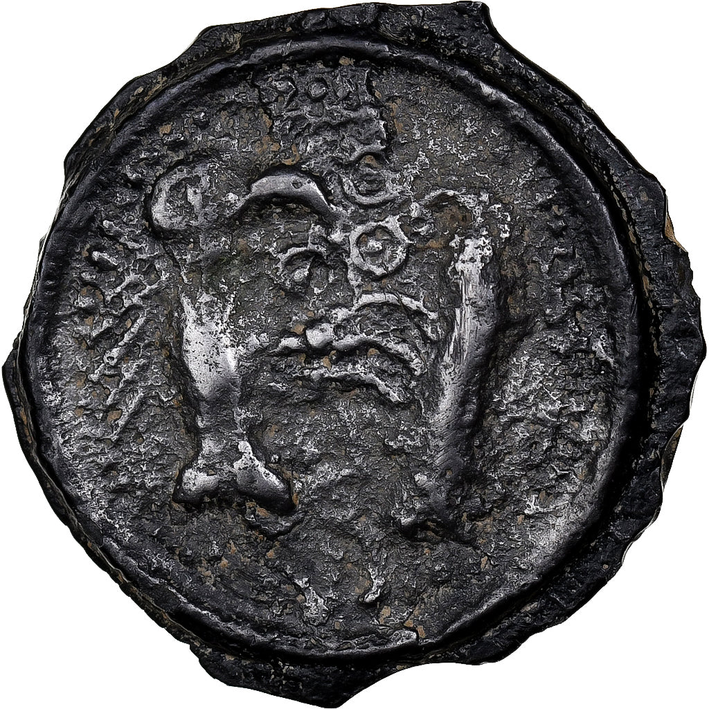 Meldi, Potin aux animaux affrontés, 1st century BC, Potin, S+, Delestrée:213A