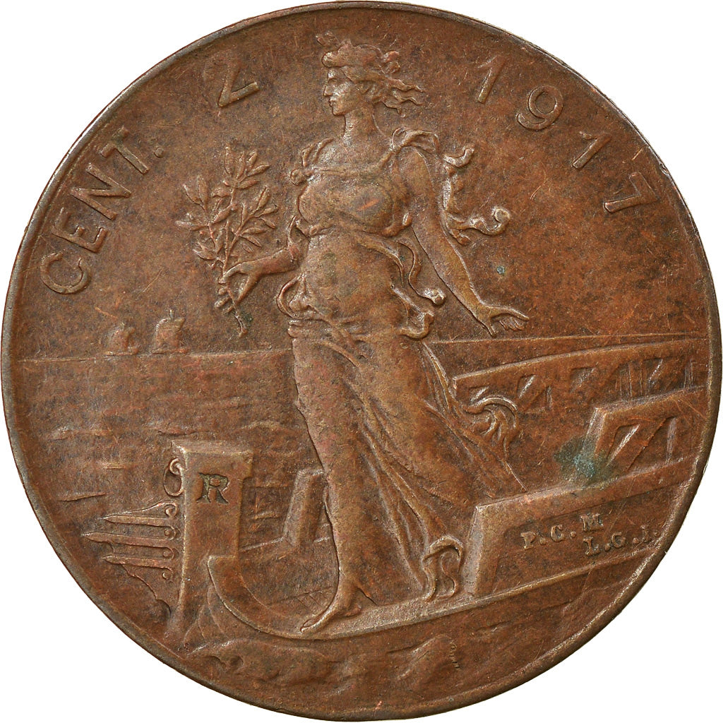 Moneda, Italia, Vittorio Emanuele III, 2 Centesimi, 1917, Rome, MBC+, Bronce