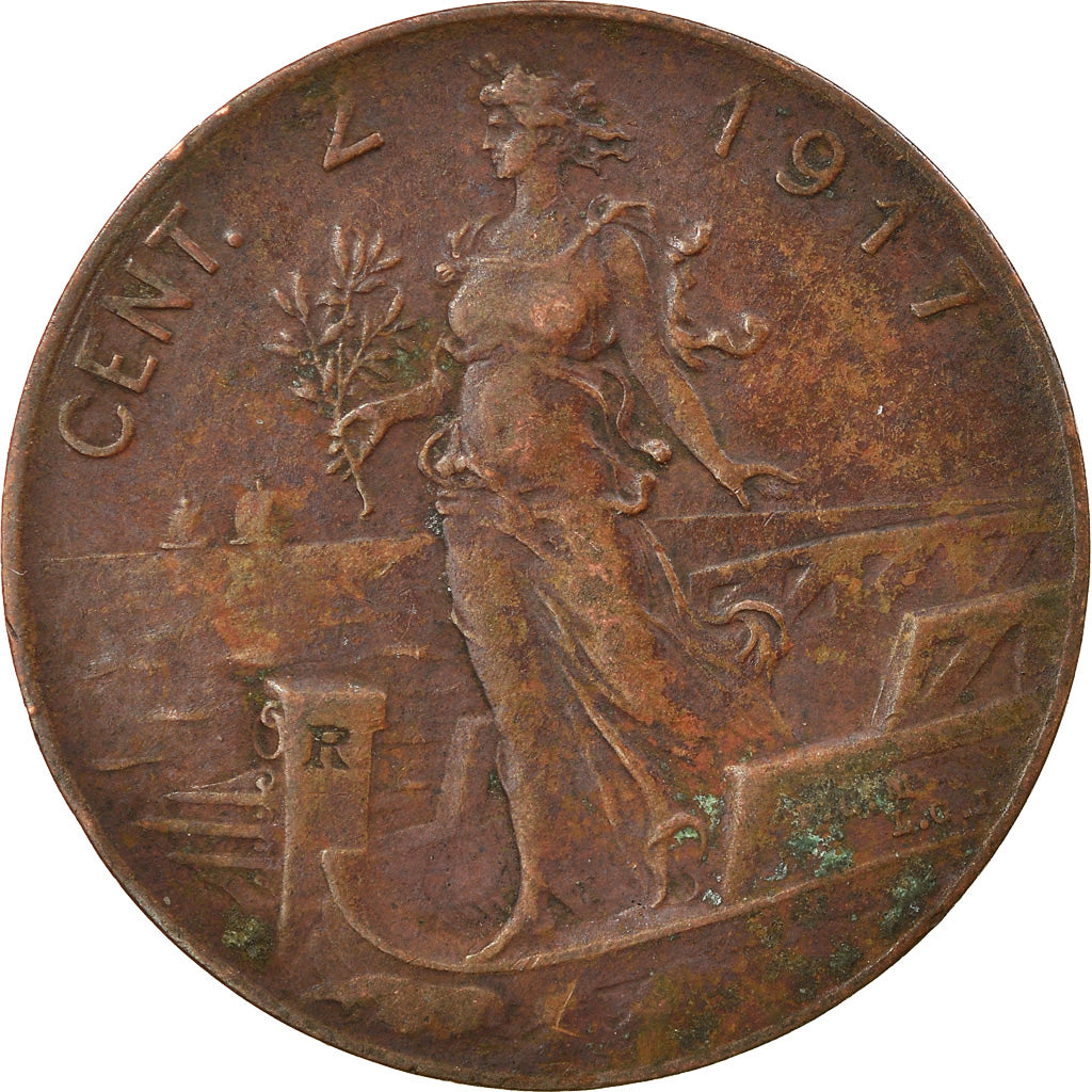 Moneda, Italia, Vittorio Emanuele III, 2 Centesimi, 1917, Rome, MBC+, Bronce