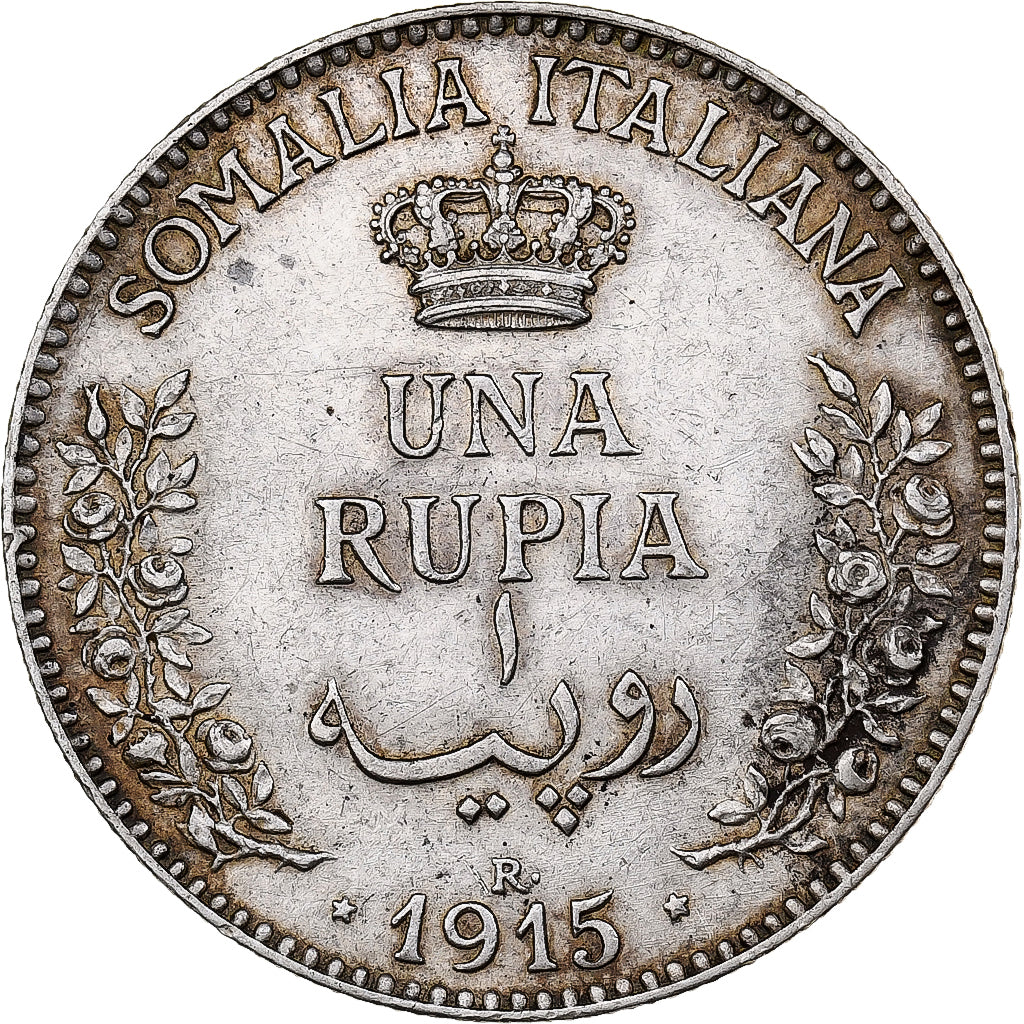 WŁOSKA SOMALIA, Vittorio Emanuele III, 1 Rupia, 1915, Rome, Srebro, AU(55-58)