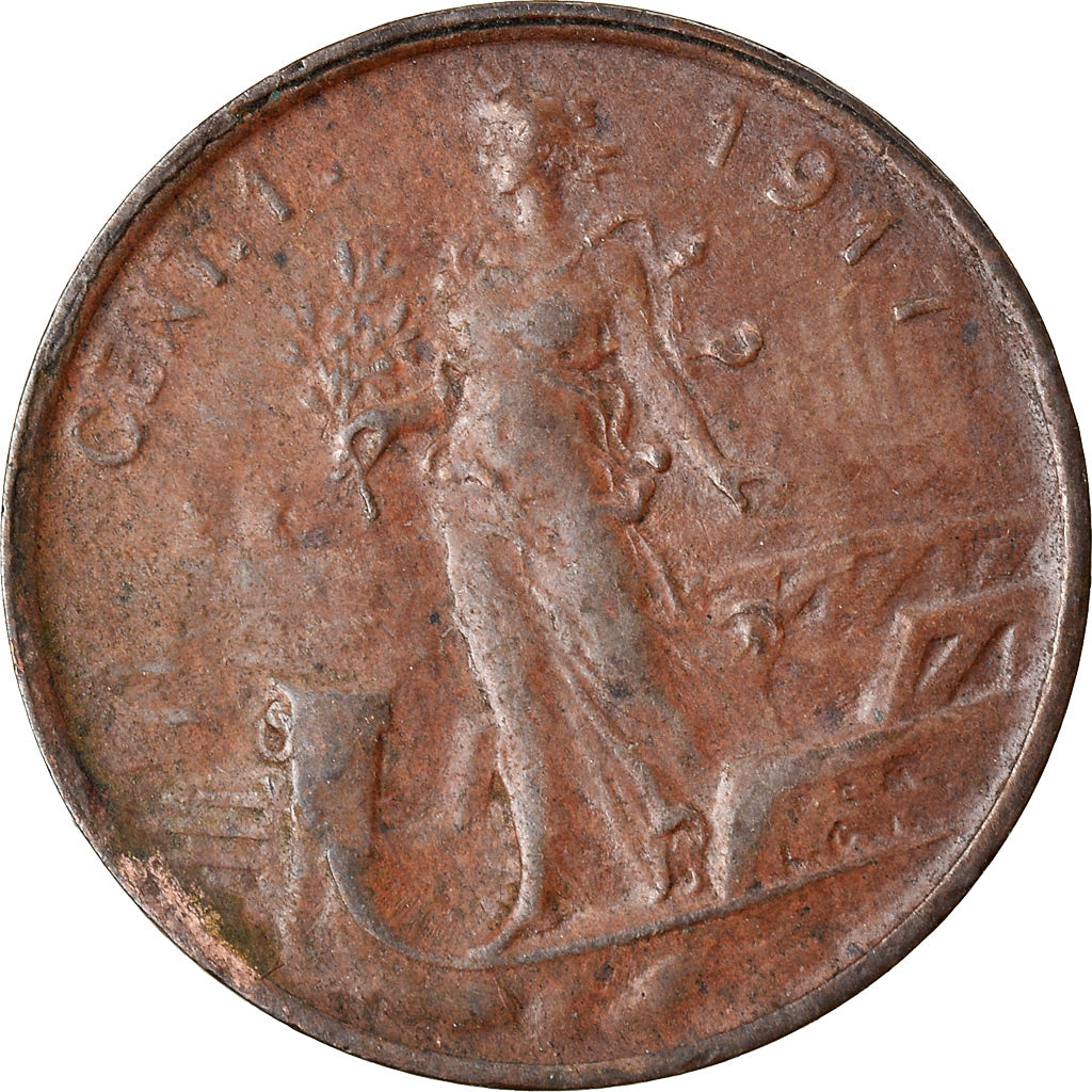 Moneta, Italia, Vittorio Emanuele III, Centesimo, 1917, Rome, MB, Bronzo, KM:40