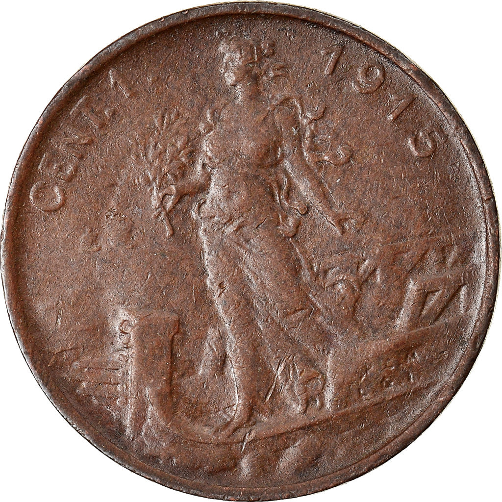 Moeda, Itália, Vittorio Emanuele III, Centesimo, 1915, Rome, AU(55-58), Bronze
