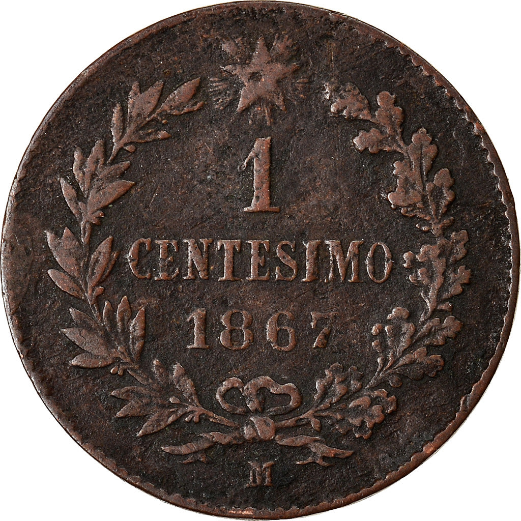 Coin, Italy, Vittorio Emanuele II, Centesimo, 1867, Milan, VF(30-35), Copper