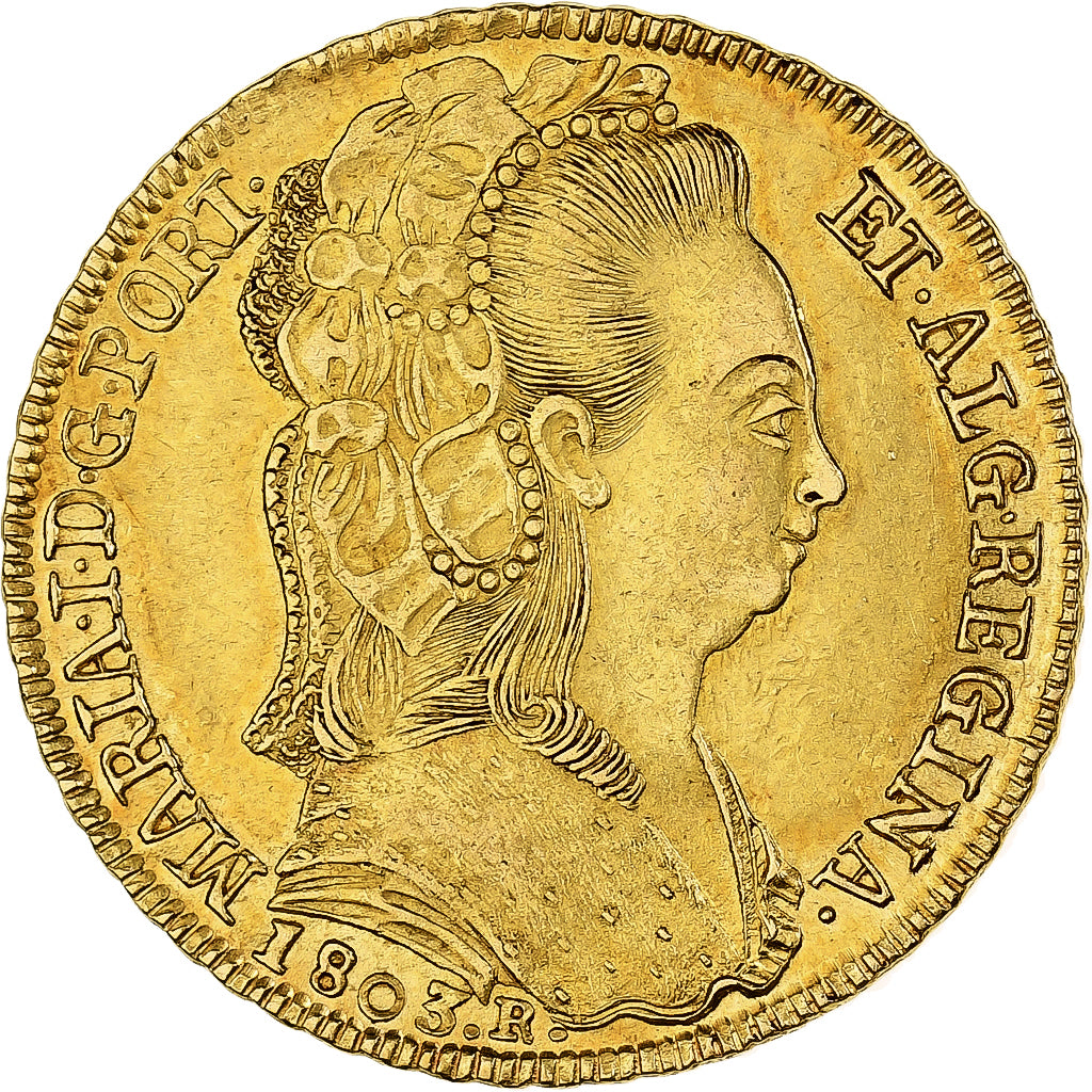 Brazil, Maria I, 6400 Reis, 1803, Rio de Janeiro, Gold, AU(55-58), KM:226.1