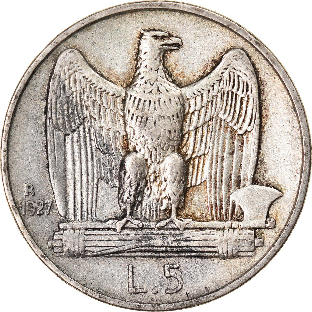 Coin, Italy, Vittorio Emanuele III, 5 Lire, 1927, Rome, VF(30-35), Silver
