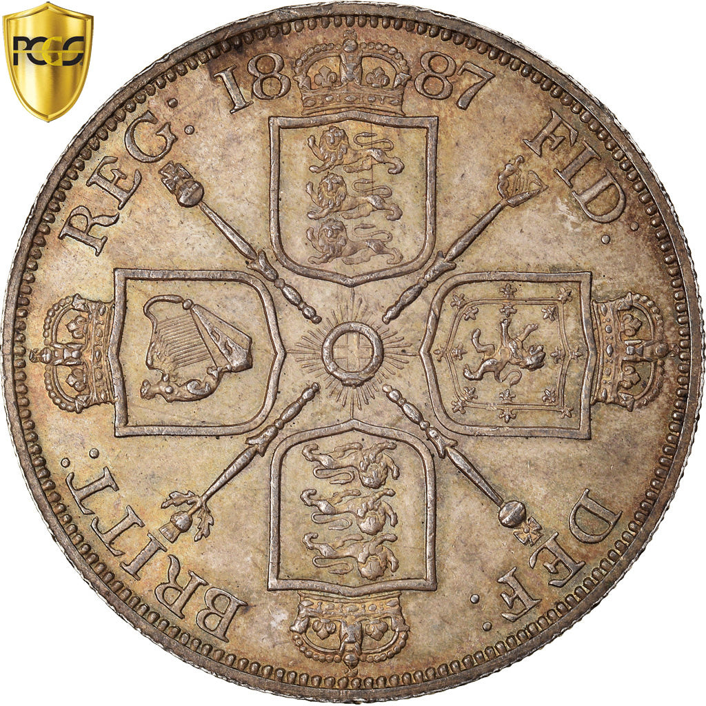 Grande-Bretagne, Victoria, Double Florin, 1887, Londres, Argent, PCGS, AU55