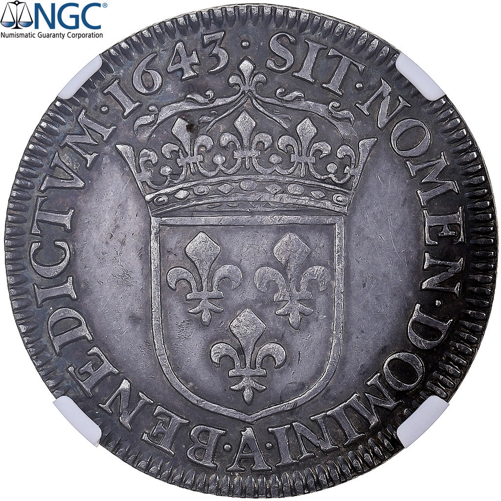 Frankrijk, Louis XIII, 1/4 Ecu, 1643, Paris, Zilver, NGC, AU Details