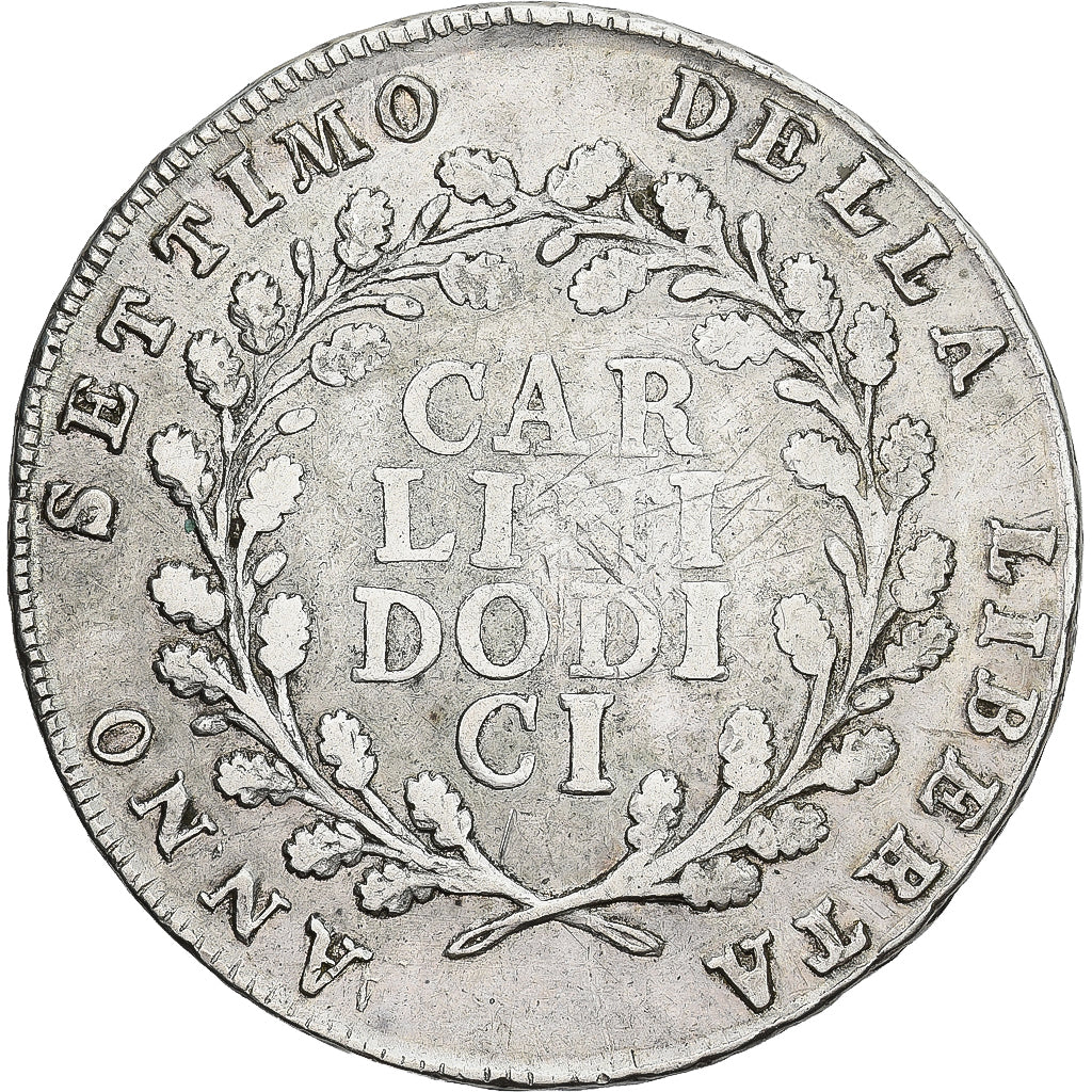 Neapolitan Republic, 12 Carlini, An VII (1799), Naples, Plata, BC+, KM:233