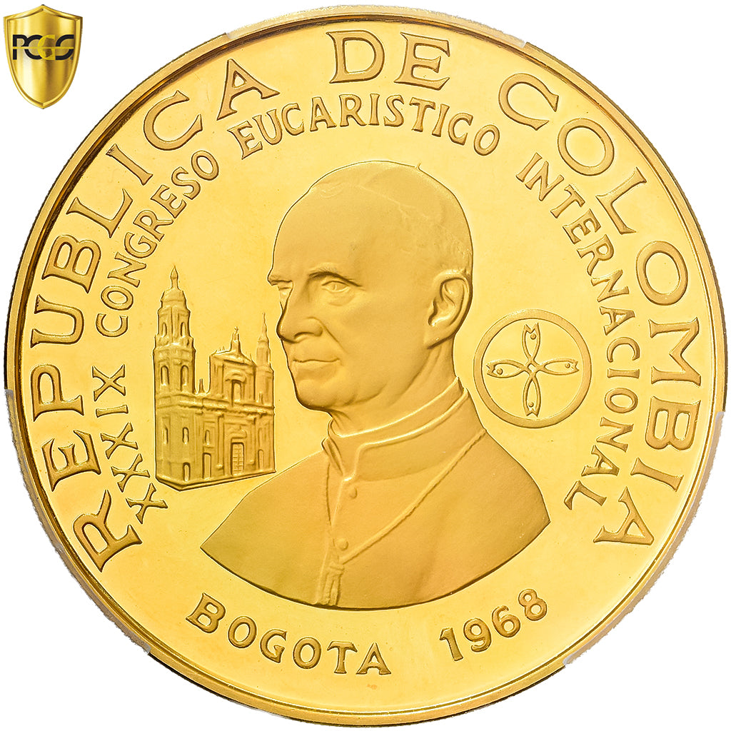 Colombia, Paul VI, 1500 Pesos, Int. Eucharistic Congress, 1968, Arezzo, Prueba