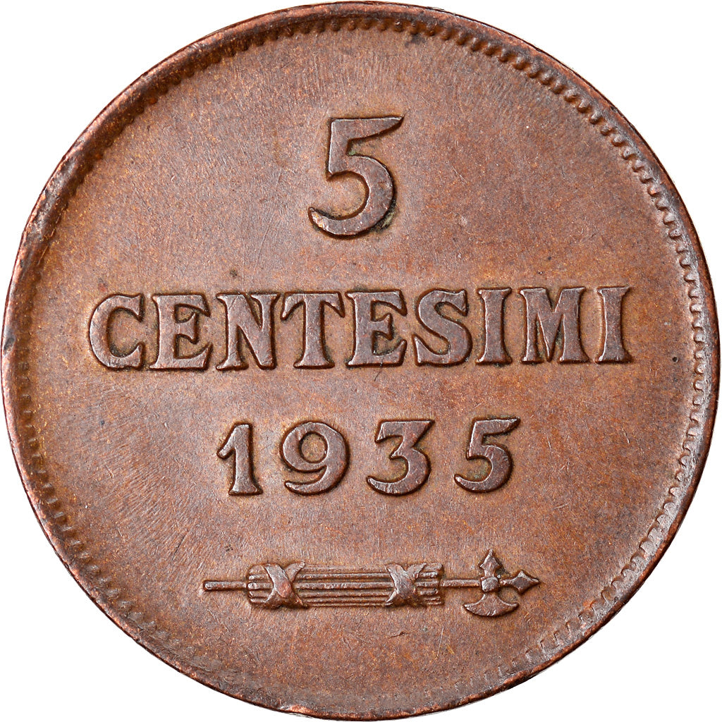 Moneta, San Marino, 5 Centesimi, 1935, Rome, BB+, Bronzo, KM:12