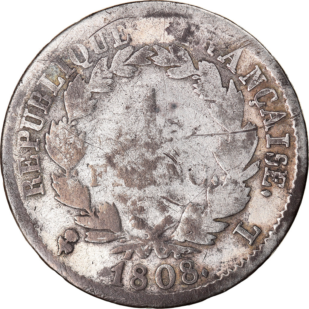 Moneta, Francia, Napoléon I, Franc, 1808, Bayonne, Very rare, B+, Argento