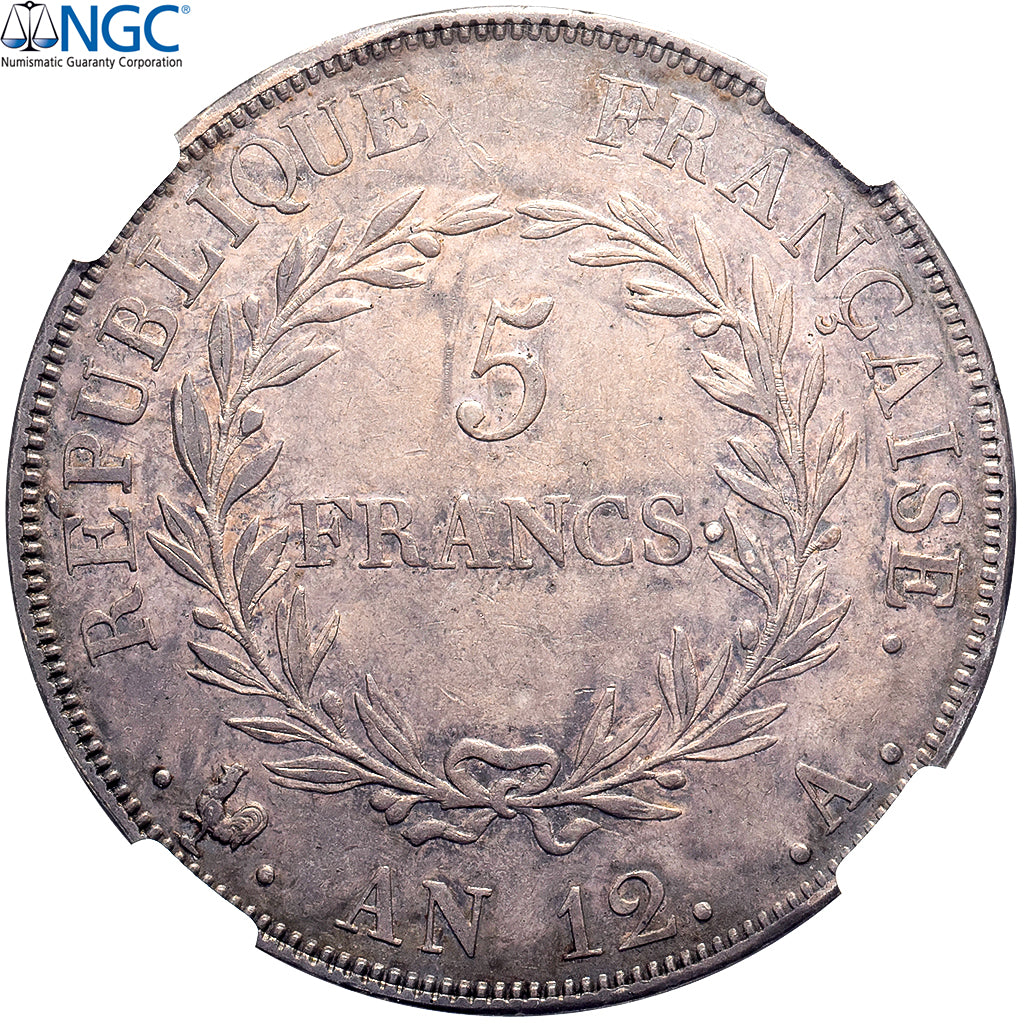 France, Bonaparte Premier Consul, 5 Francs, An 12, Paris, Grenetis serré