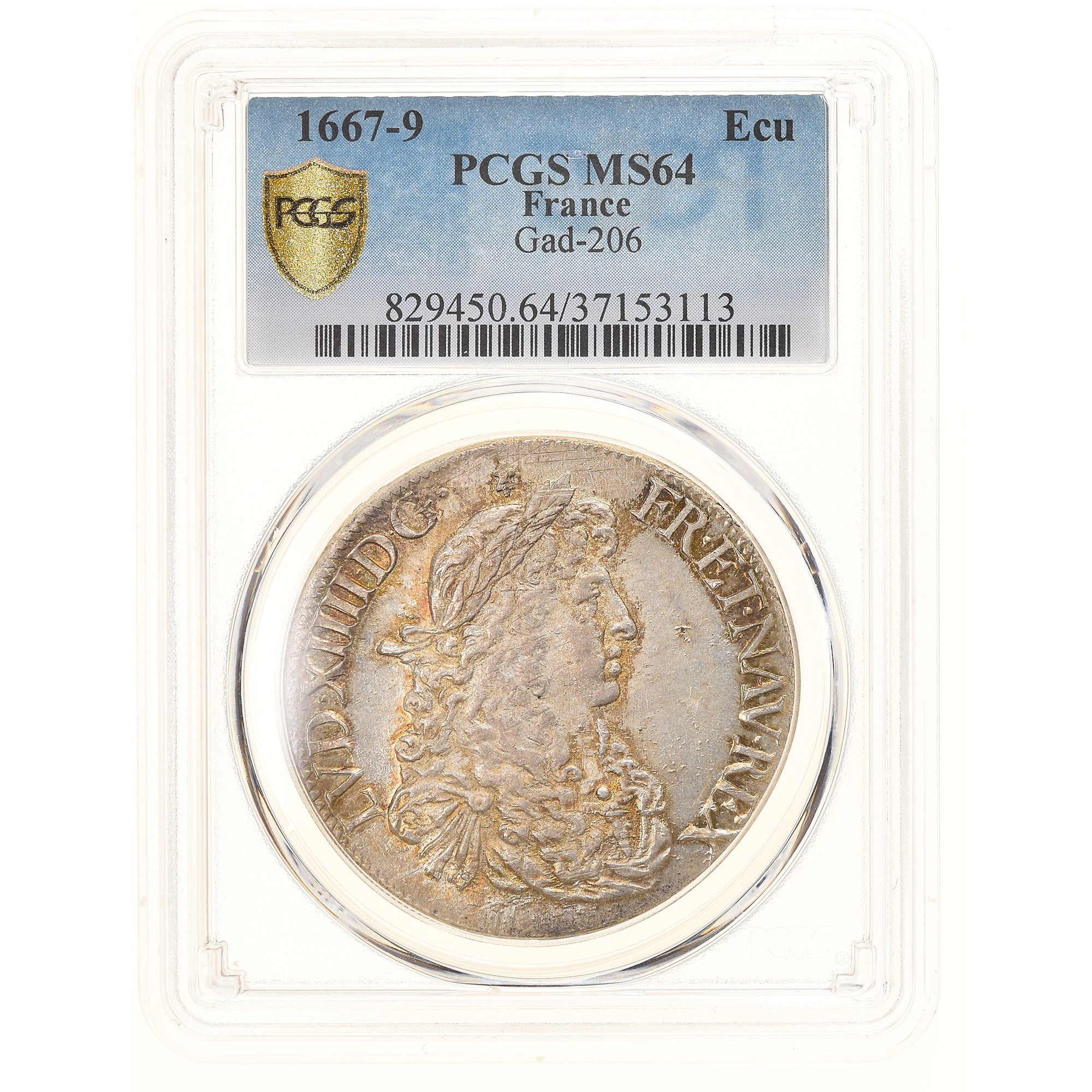 Francia, Louis XIV, Écu au portrait apollinien, 1667, Rennes, Argento, PCGS