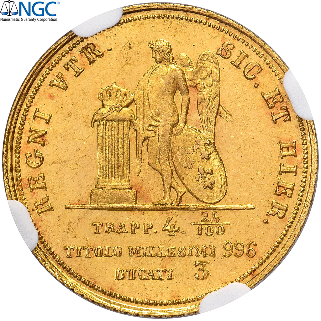 Moeda, ESTADOS ITALIANOS, NAPLES, Ferdinando II, 3 Ducati, 1854, Naples, NGC