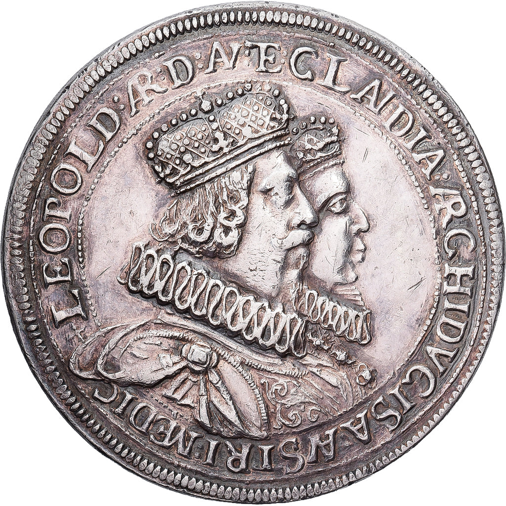 County of Tyrol, Leopold V & Claudia, 2 Thaler, 1635, Hall, Silver, AU(55-58)