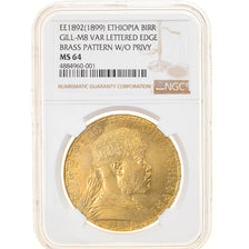 Ethiopia, Menelik II, Birr, EE 1892/1899, Paris, Pattern, Brass, NGC, TOP POP!
