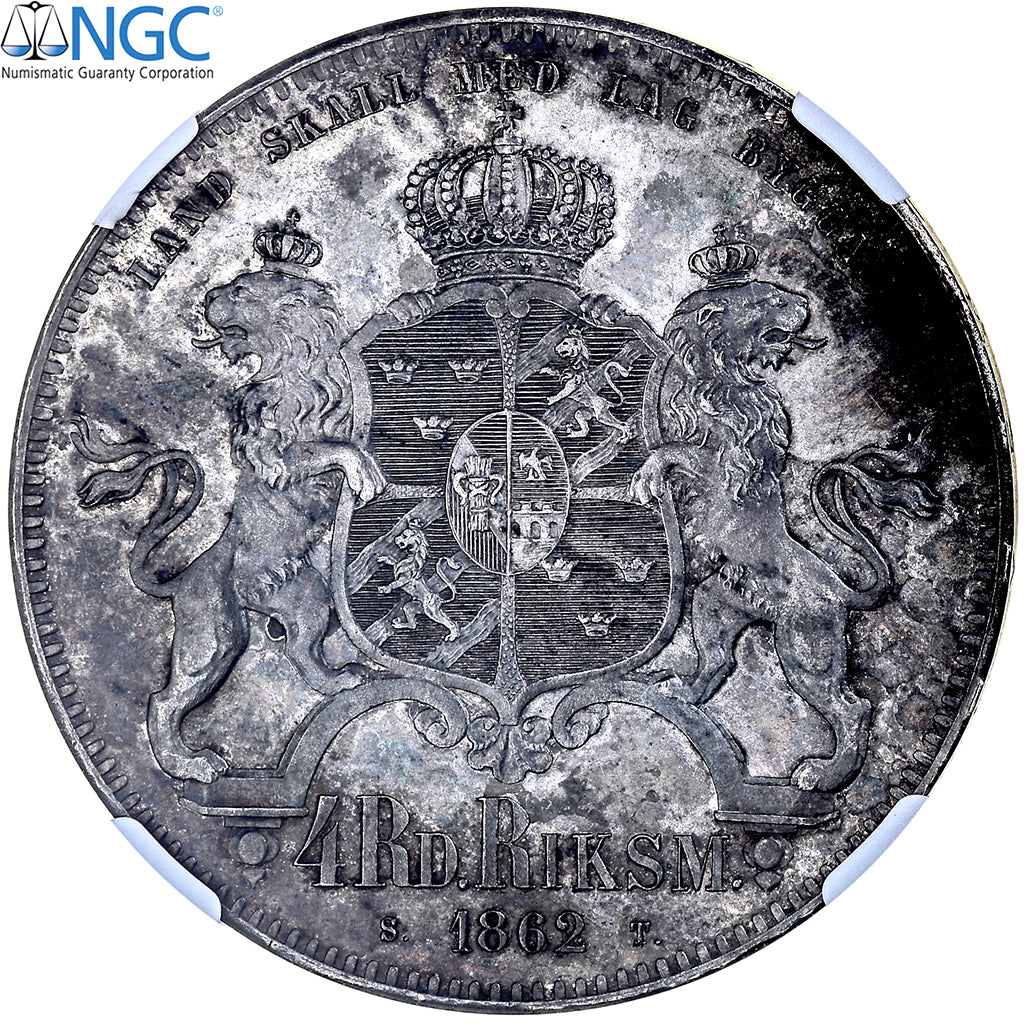 Sweden, Carl XV Adolf, 4 riksdaler riksmynt, 1862/1, Stockholm, Cameo, Silver