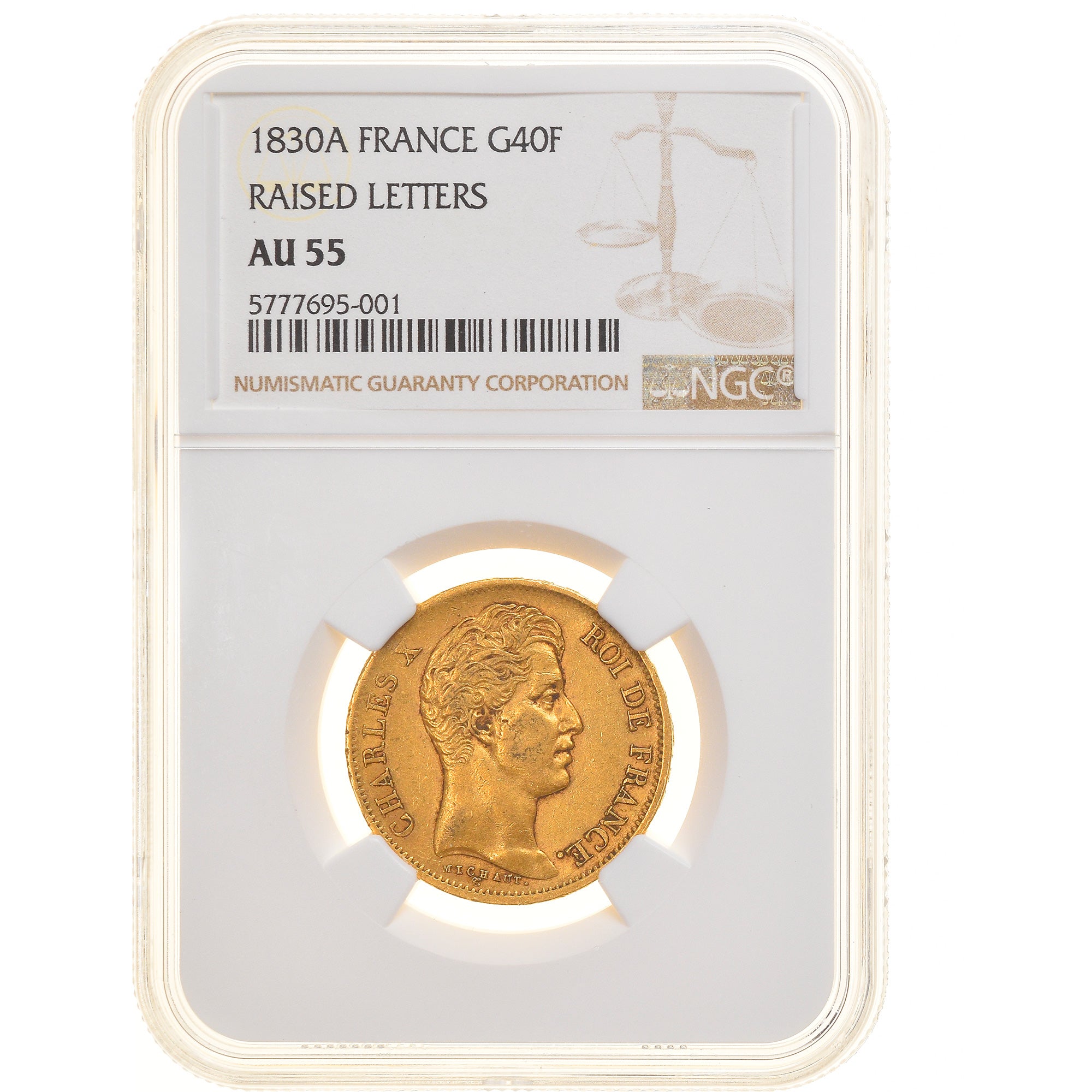 Frankrijk, Charles X, 40 Francs, 1830, Paris, Raised edge, Goud, NGC, AU55