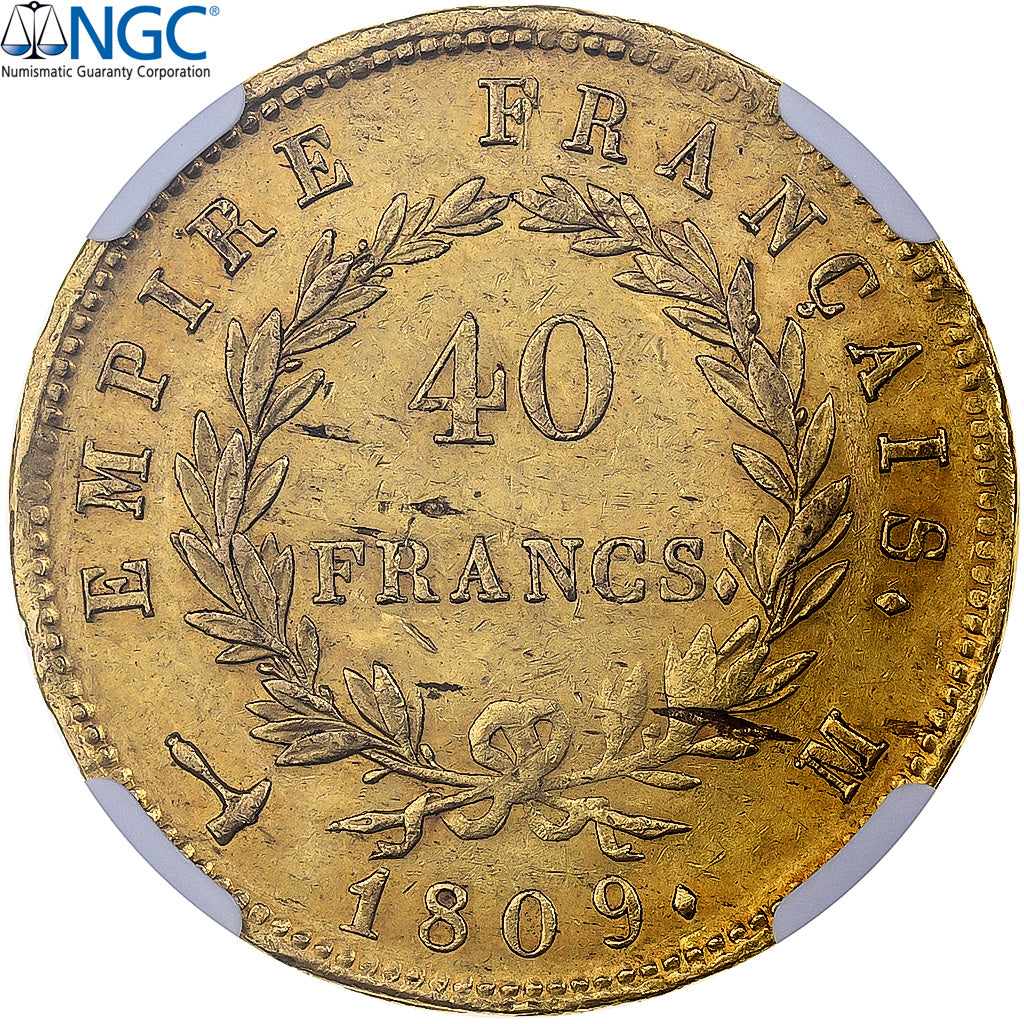 France, Napoleon I, 40 Francs, 1809, Toulouse, Gold, NGC, AU58, Gadoury:1084