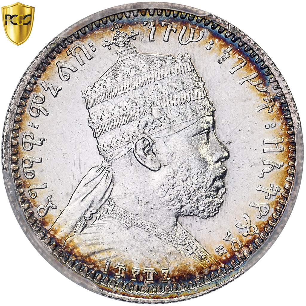 Ethiopia, Menelik II, 1/8 Birr, 1895 (EE 1887), Paris, Specimen, Silver, PCGS
