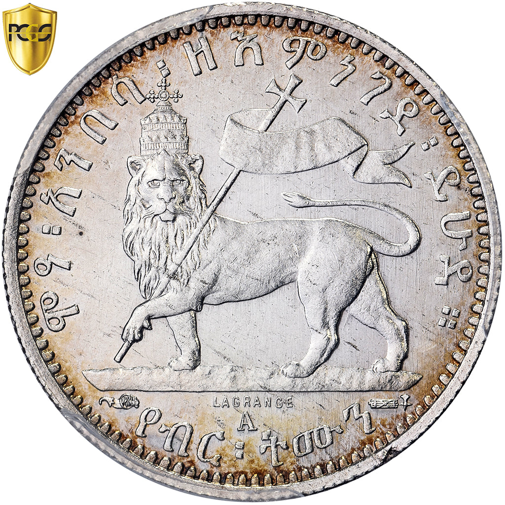 Ethiopië, Menelik II, 1/8 Birr, 1895 (EE 1887), Paris, Specimen, Zilver, PCGS