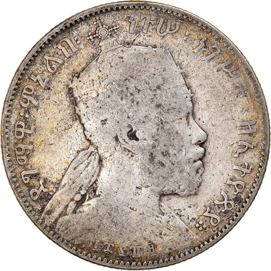 Coin, Ethiopia, Menelik II, 1/2 Birr, 1897, Paris, VF(20-25), Silver, KM:4