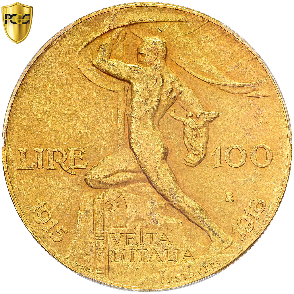 Italia, Vittorio Emanuele III, 100 Lire, 1925, Rome, Oro, PCGS, AU58, KM:66