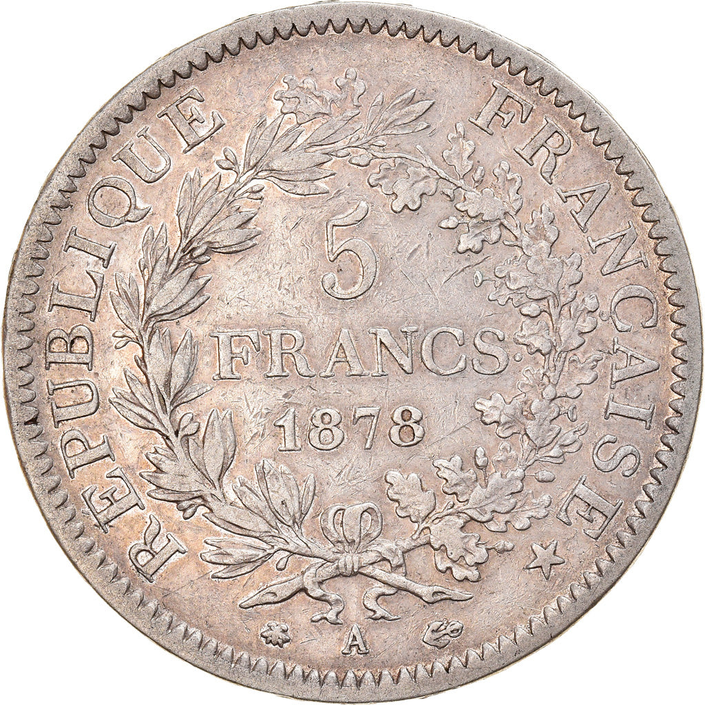 France, 5 Francs, Hercule, 1878, Paris, Extrêmement rare, Argent, TTB