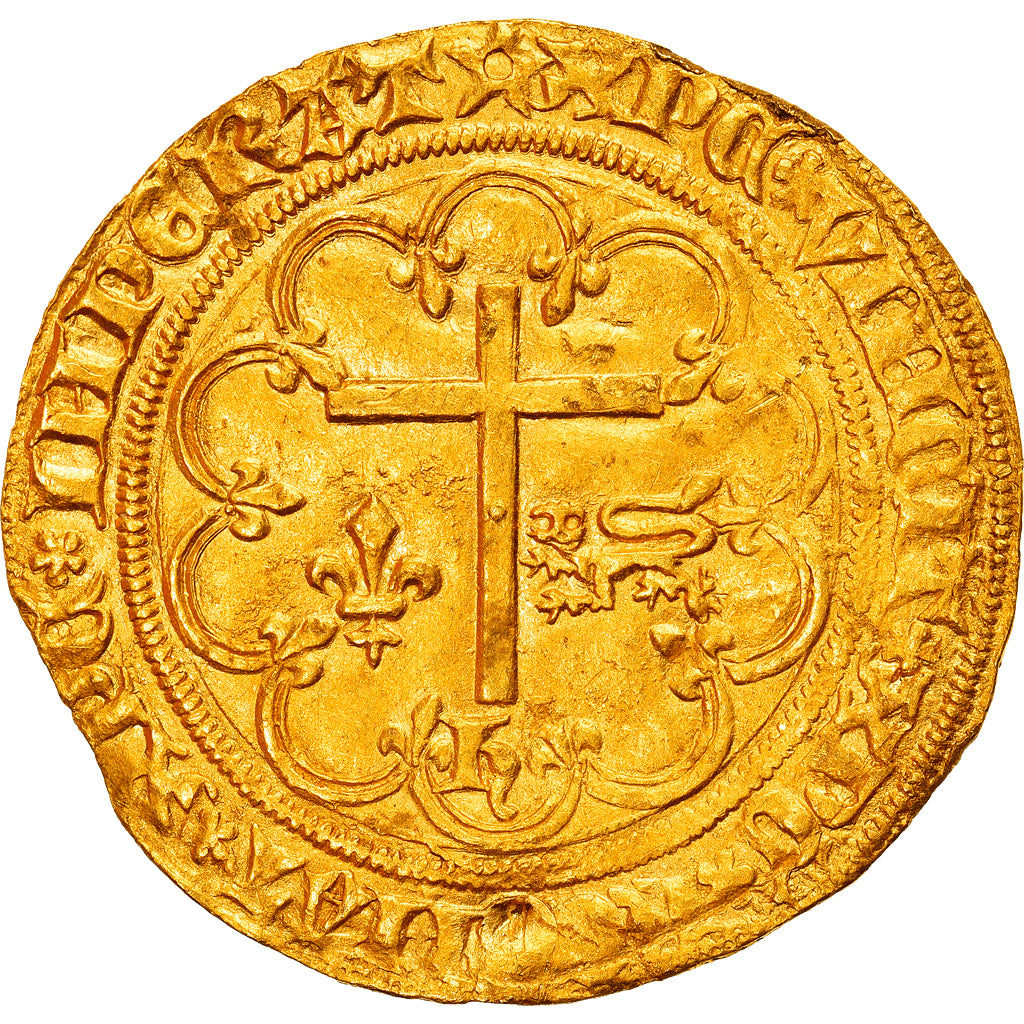 Moneta, Francia, Henri VI, Salut d'or, 1422-1453, Saint-Quentin, BB+, Oro