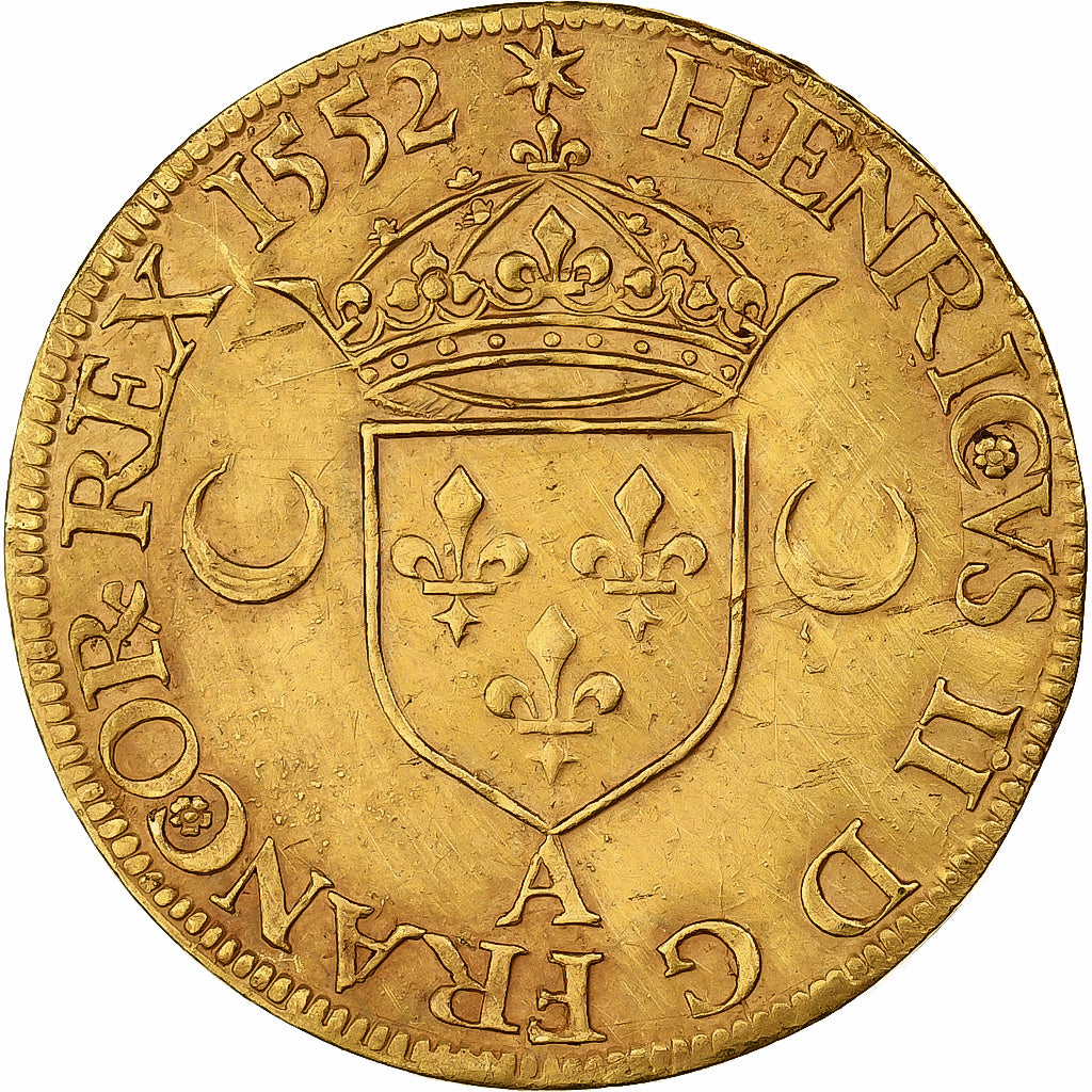 Francja, Henri II, Ecu d'or aux croissants, 1552, Paris, Złoto, AU(55-58)