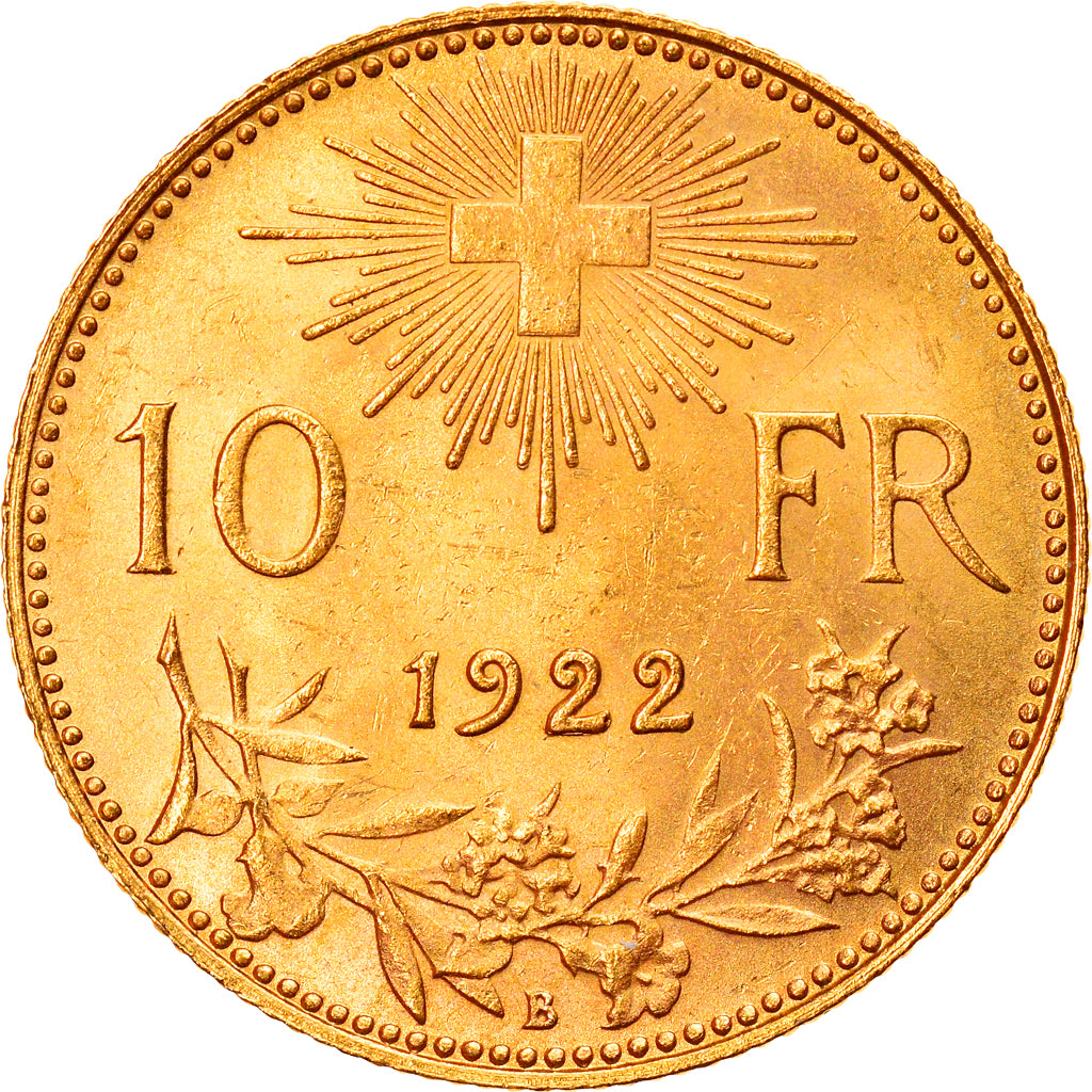 Coin, Switzerland, 10 Francs, 1922, Bern, MS(63), Gold, KM:36