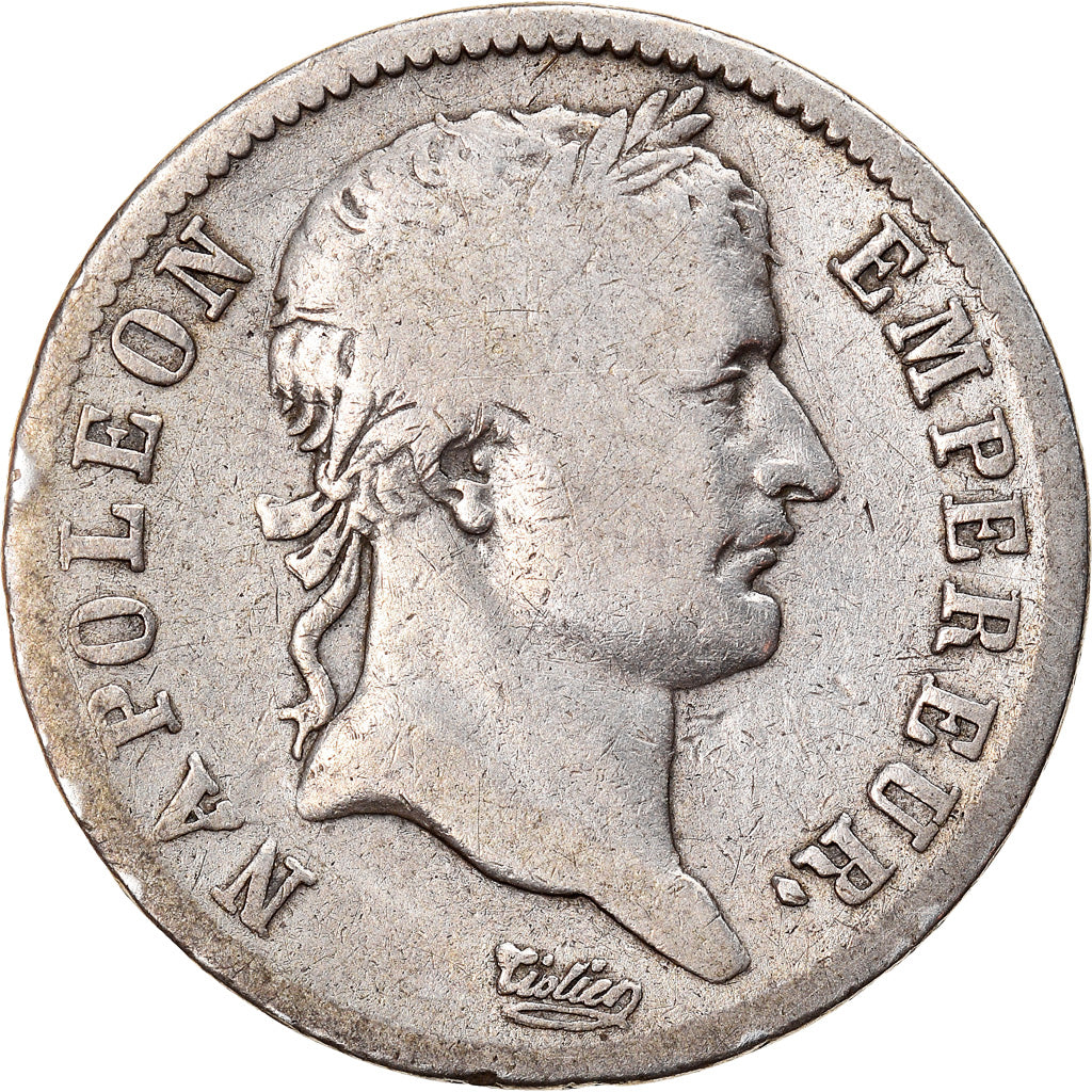 Francja, Napoleon I, 1 Franc, 1810, Torino, Srebro, F(12-15), KM:692.15