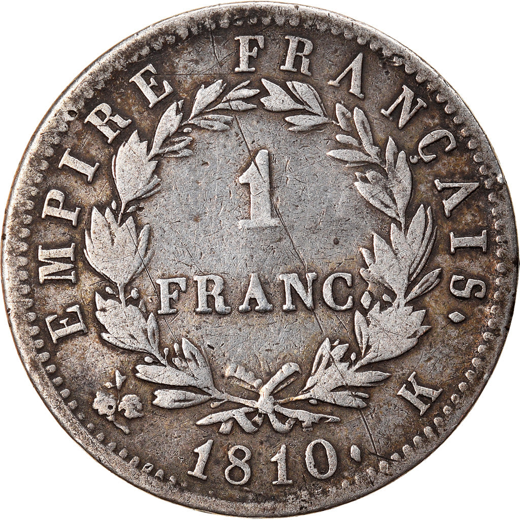 Munten, Frankrijk, Napoléon I, Franc, 1810, Bordeaux, FR+, Zilver, KM:692.8