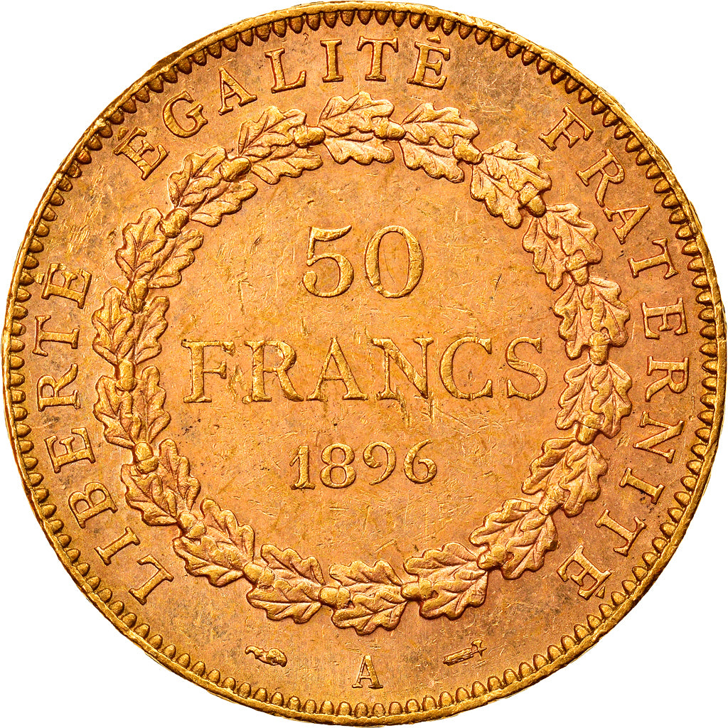 France, 50 Francs, Génie, 1896, Paris, Gold, PCGS, AU58, Gadoury:1113, KM:831