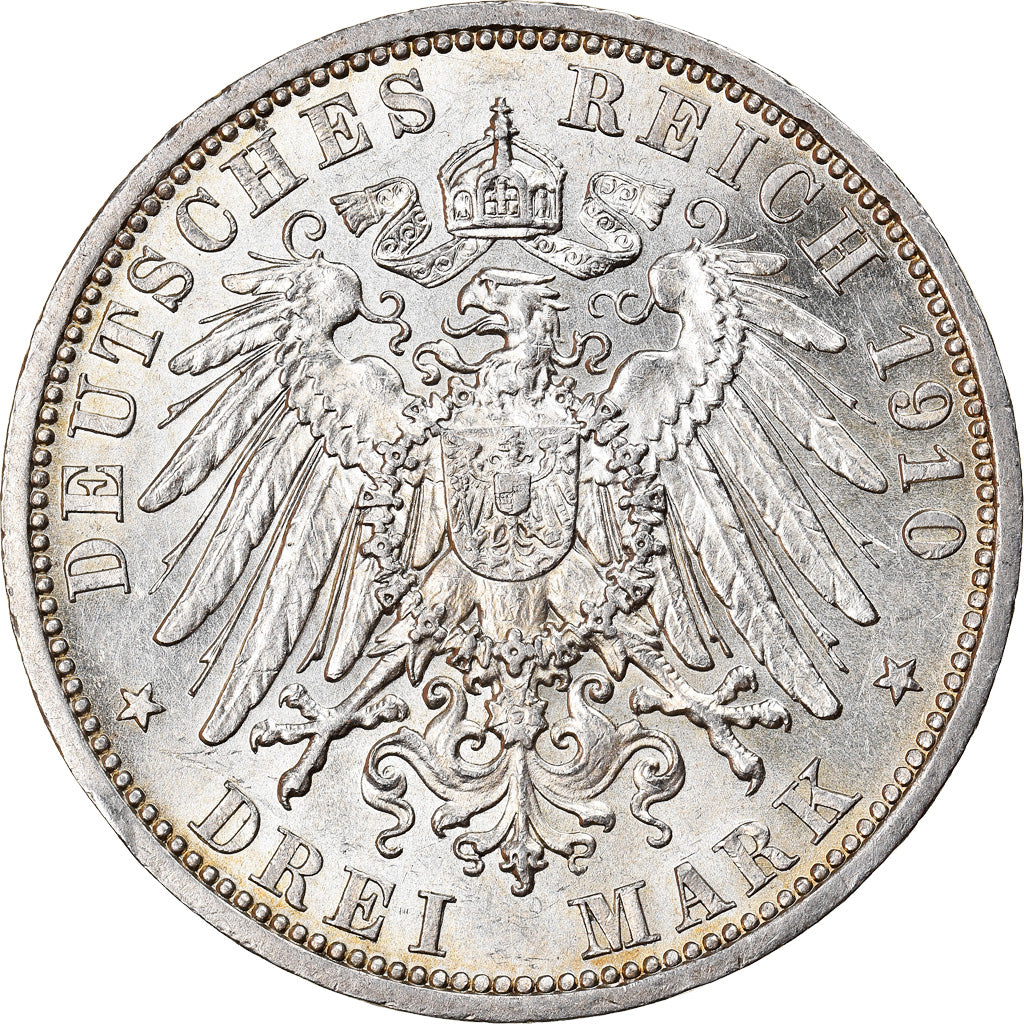 Grand Duchy of Hessen, Ernst Ludwig, 3 Mark, 1910, Berlin, Plata, EBC+, KM:375