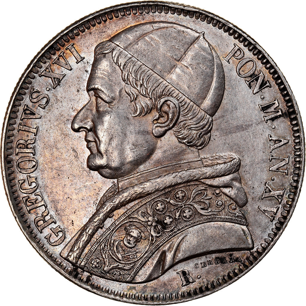 Papal States, Gregory XVI, Scudo, 1845, Rome, Silver, AU(55-58), KM:1324