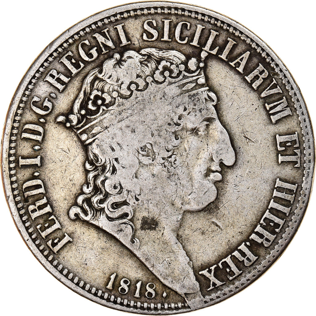 Coin, ITALIAN STATES, NAPLES, Ferdinando I, 120 Grana, 1818, EF(40-45), Silver