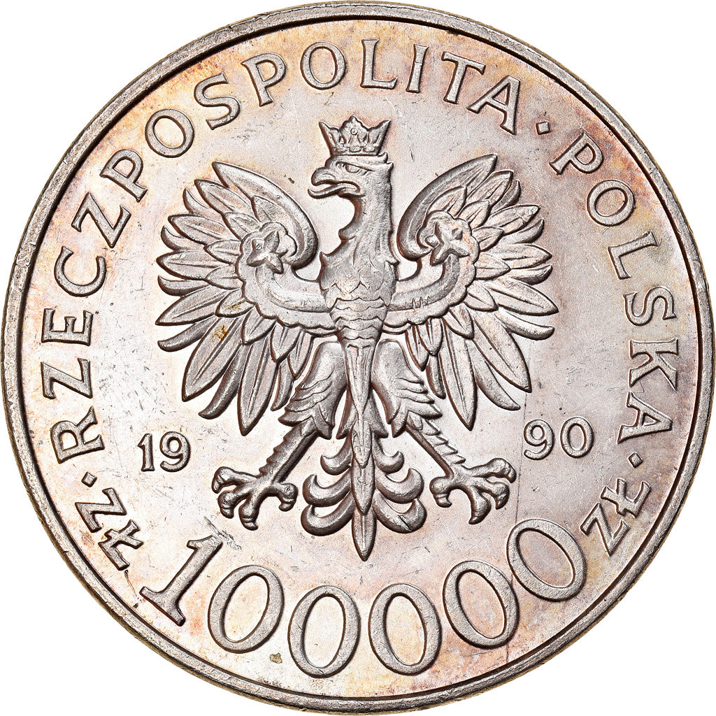 Polonia, 100000 Zlotych, 1990, Warsaw, Argento, SPL, KM:196.1