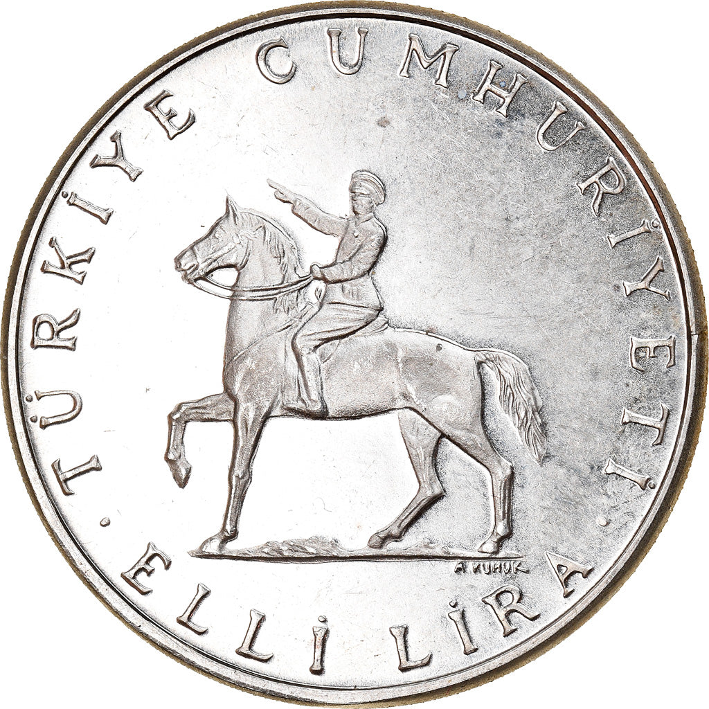 Coin, Turkey, 50 Lira, 1972, Proof, MS(60-62), Silver, KM:901