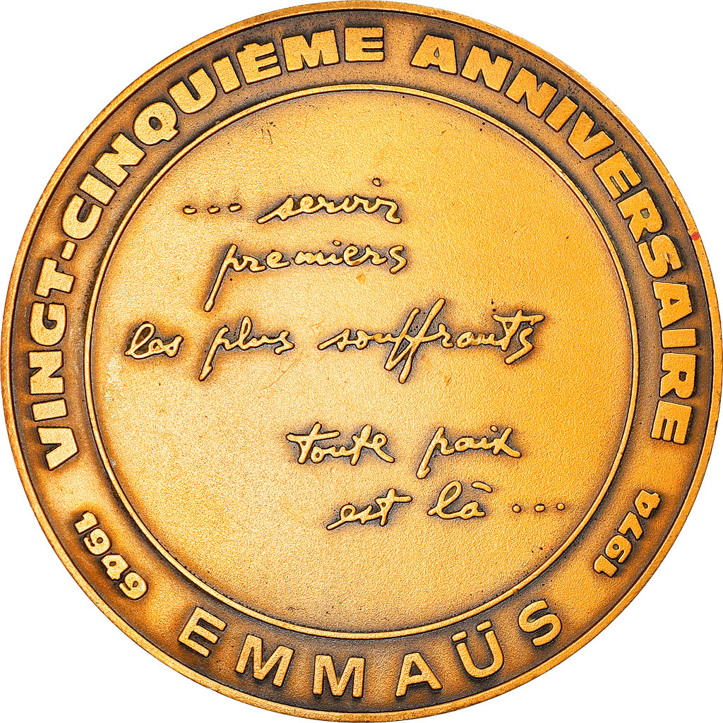 Francja, Medal, Emmaüs, 25 Ans, Society, 1974, Gid, AU(55-58), Bronze