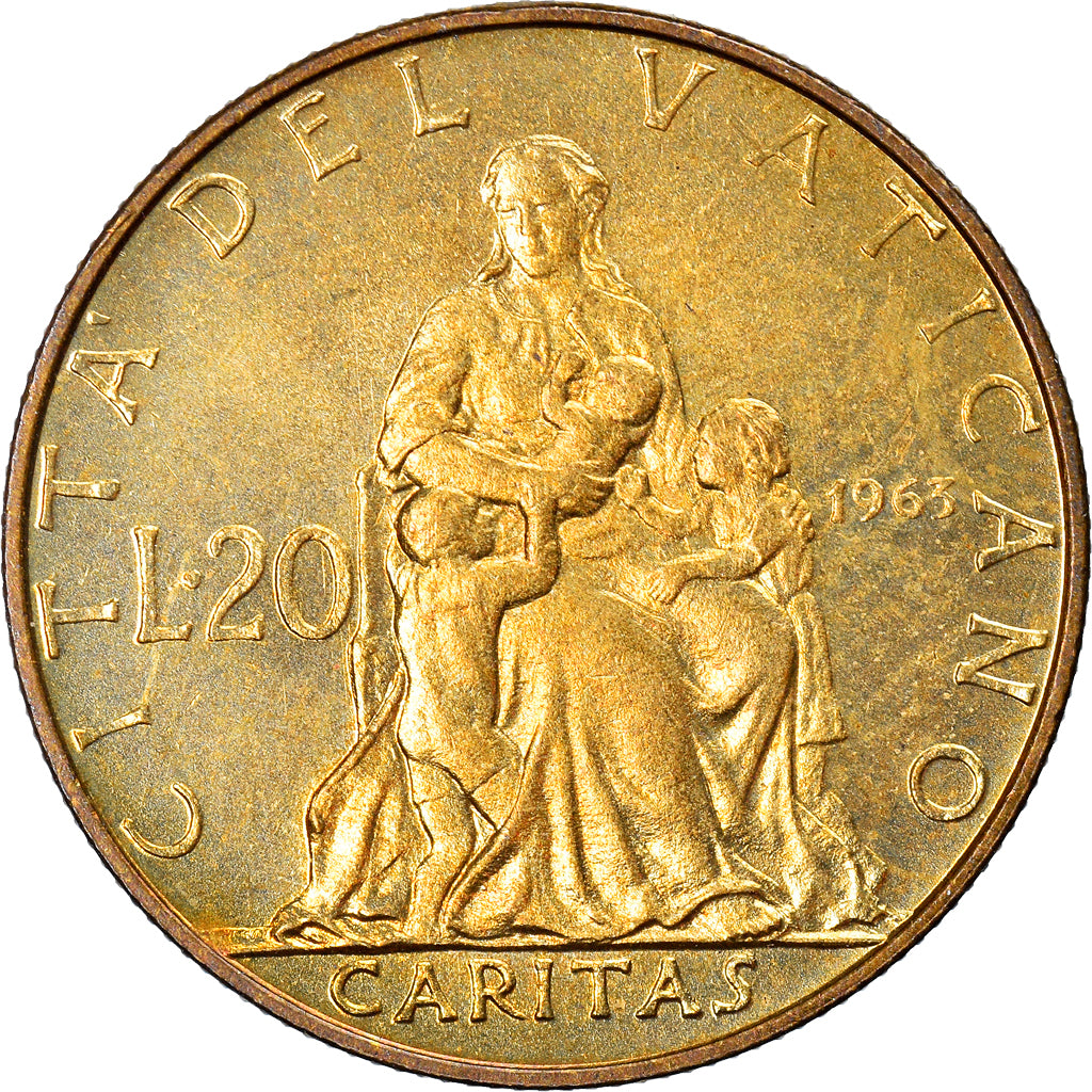 Moneta, PAŃSTWO WATYKAŃSKIE, Paul VI, 20 Lire, 1963, MS(63), Aluminium-Brąz