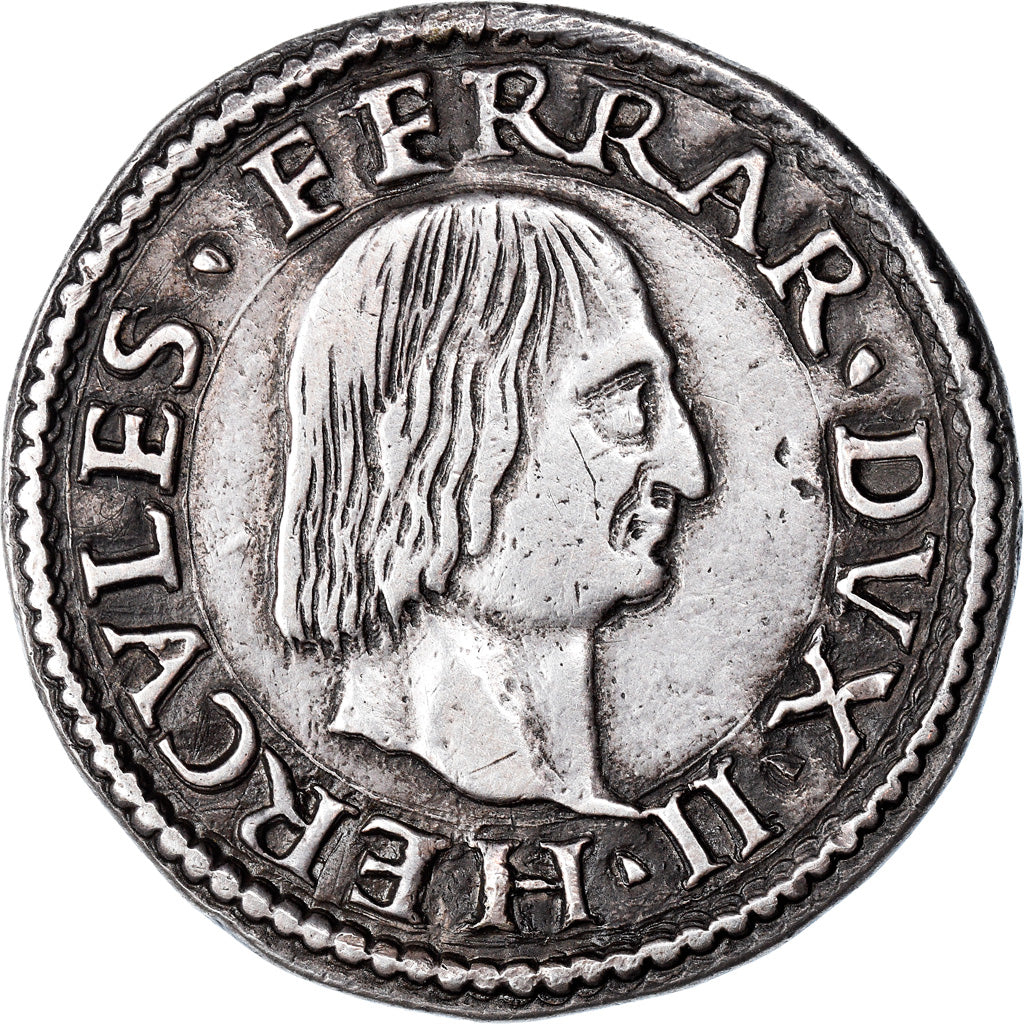 Duchy of Ferrara, Ercole I d'Este, Teston, 1471-1505, Ferrara, Zilver, ZF