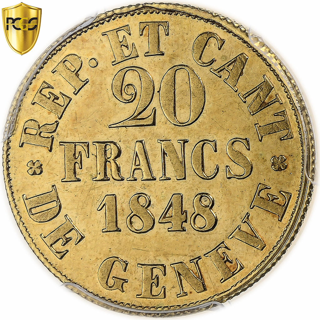 Canton of Geneva, 20 Francs, 1848, Geneva, Gold, PCGS, MS62, KM:140