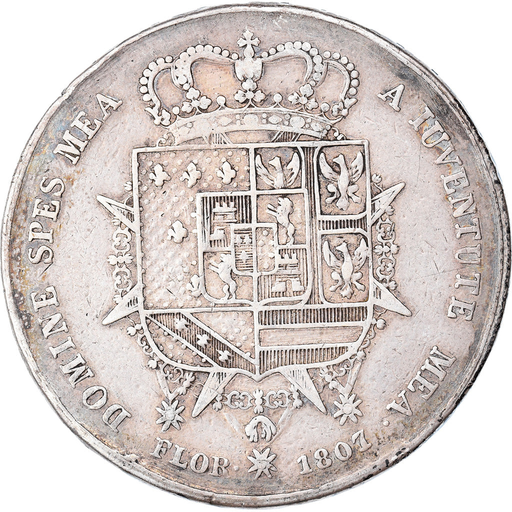 Moneda, Estados italianos, TUSCANY, Charles Louis, 10 Lire, 1807, MBC+, Plata