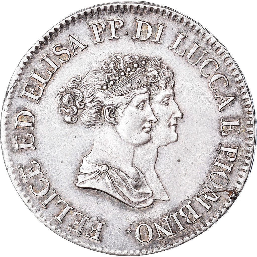 Coin, ITALIAN STATES, LUCCA, Felix and Elisa, 5 Franchi, 1805, Firenze