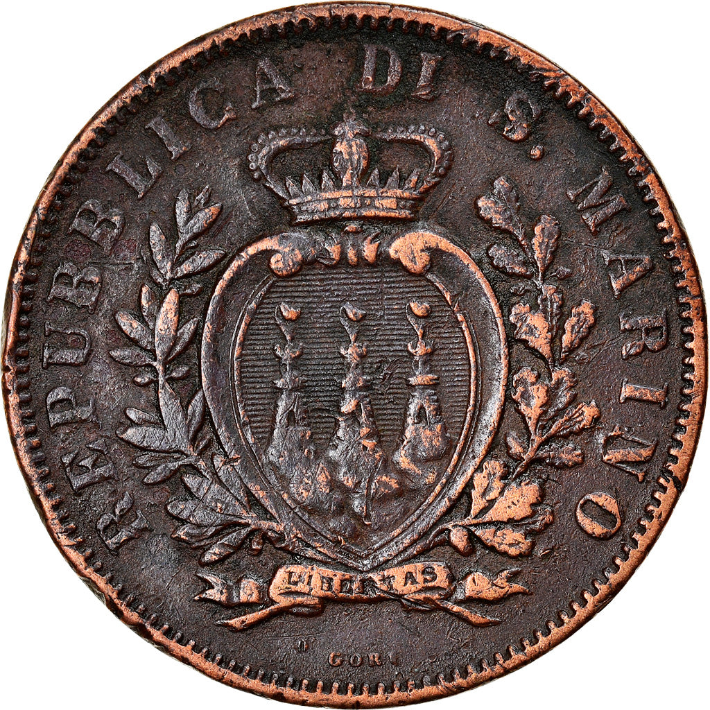 Moeda, San Marino, 10 Centesimi, 1894, Rome, VF(30-35), Cobre, KM:2
