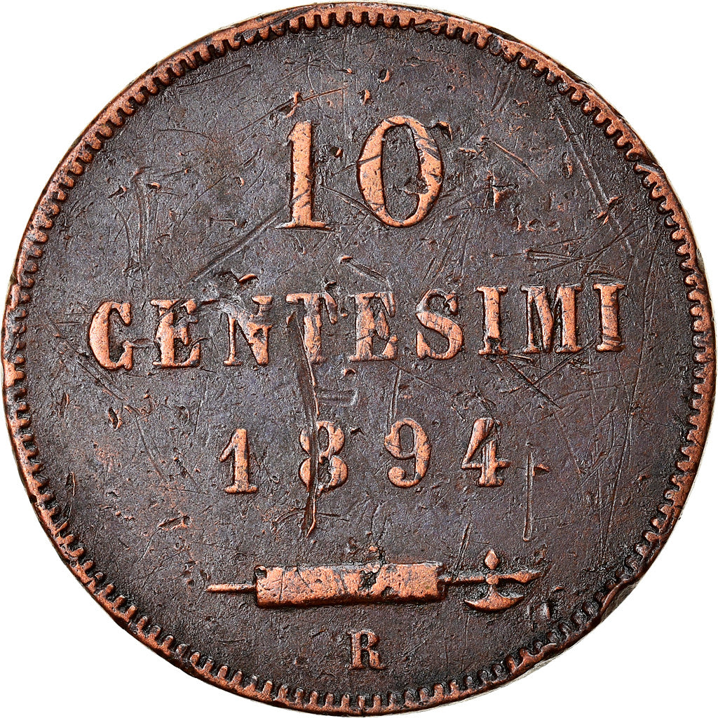 Moeda, San Marino, 10 Centesimi, 1894, Rome, VF(30-35), Cobre, KM:2