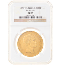 Venezuela, 100 Bolivares, 1886, Caracas, Oro, NGC, AU55, KM:34