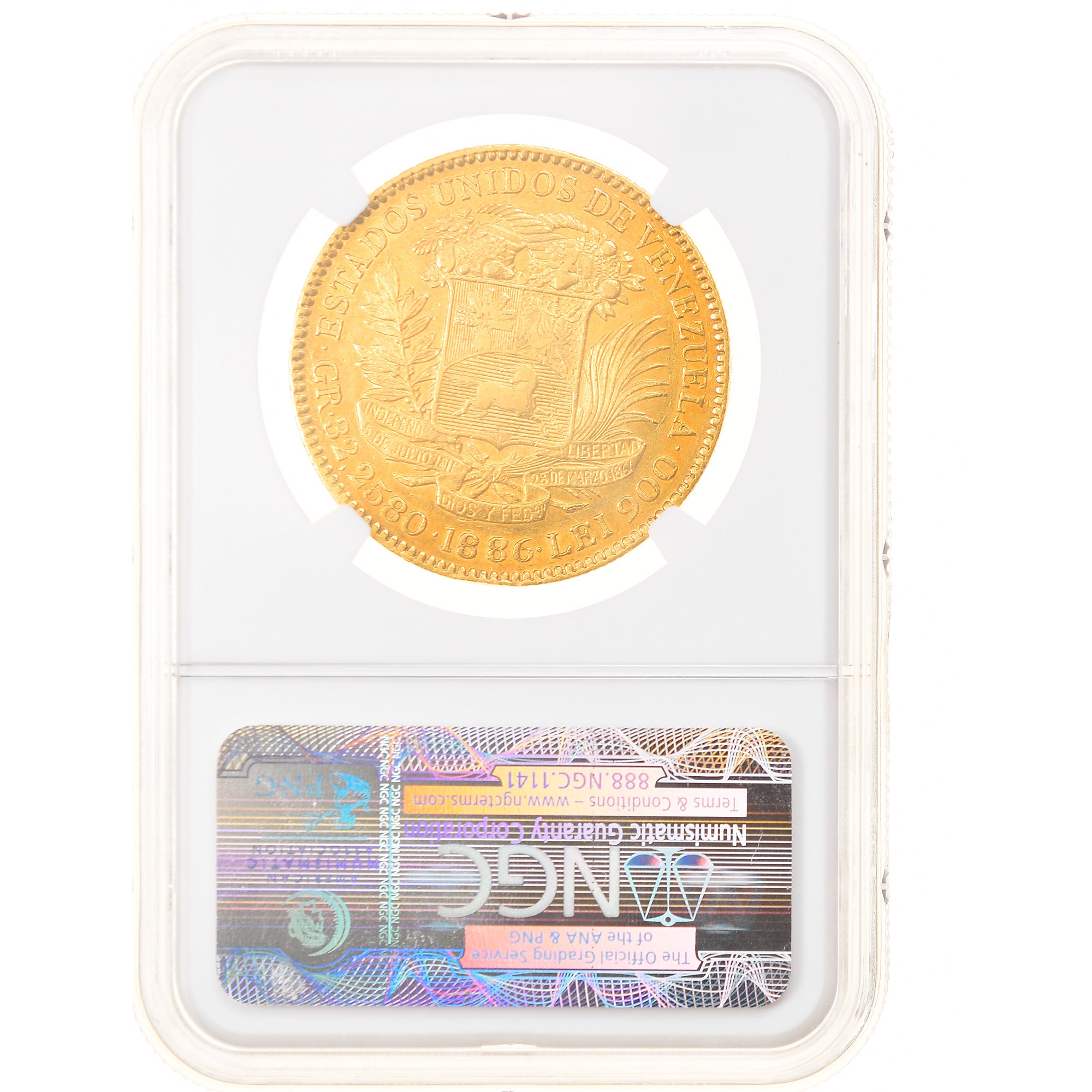 Venezuela, 100 Bolivares, 1886, Caracas, Oro, NGC, AU55, KM:34