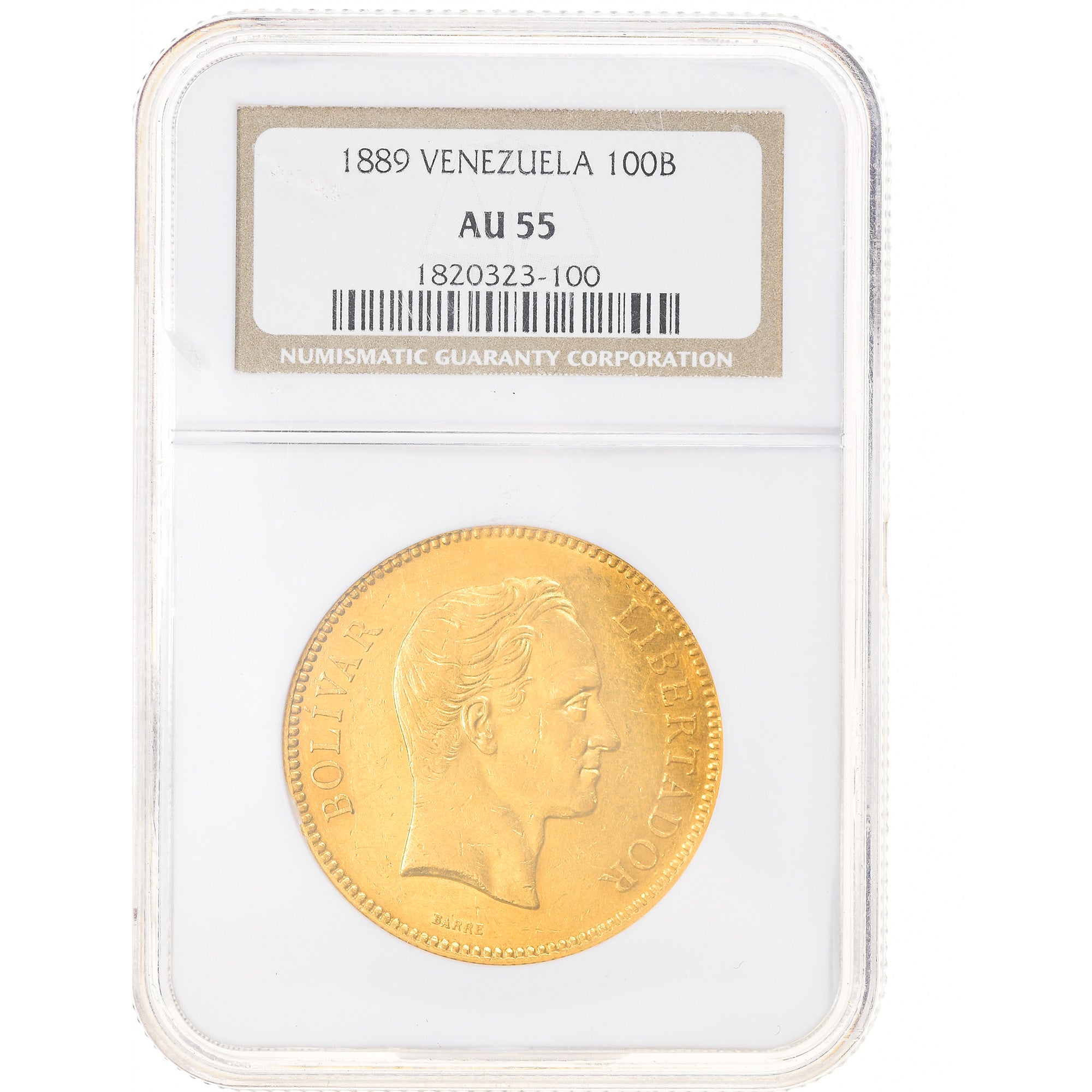 Venezuela, 100 Bolivares, 1889, Caracas, Gold, NGC, AU55, KM:34
